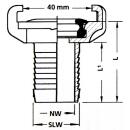 Water hose fitting with hose connector 3/4 ", 19 mm, MS